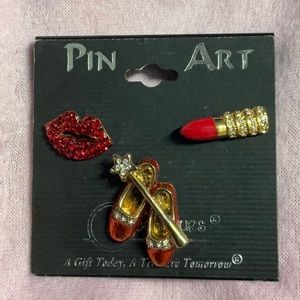 Pin art set of lips lipstick and red shoes